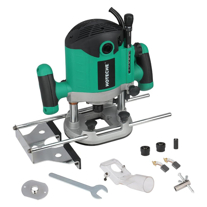 Hoteche 2100W 12MM Oberfräse, 8000-23500 U/min, 55MM Arbeitstiefe, Aluminium-Grundplatte, inkl. Zube