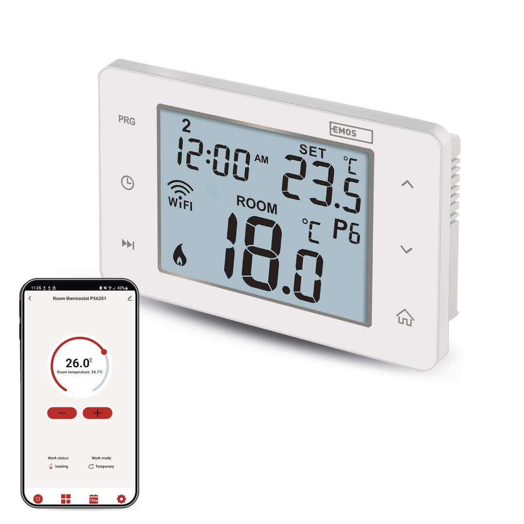 EMOS GoSmart WiFi Raumthermostat mit App, programmierbarer Smart Thermostat, Draht-Thermostat kompat