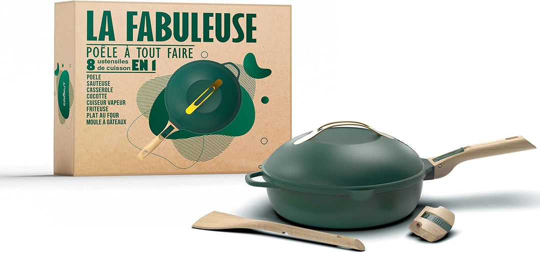COOKUT - Die fabelhafte 8-in-1-Pfanne - Ein Utensil ersetzt Pfanne, Topf, Schmorpfanne, Schmortopf -