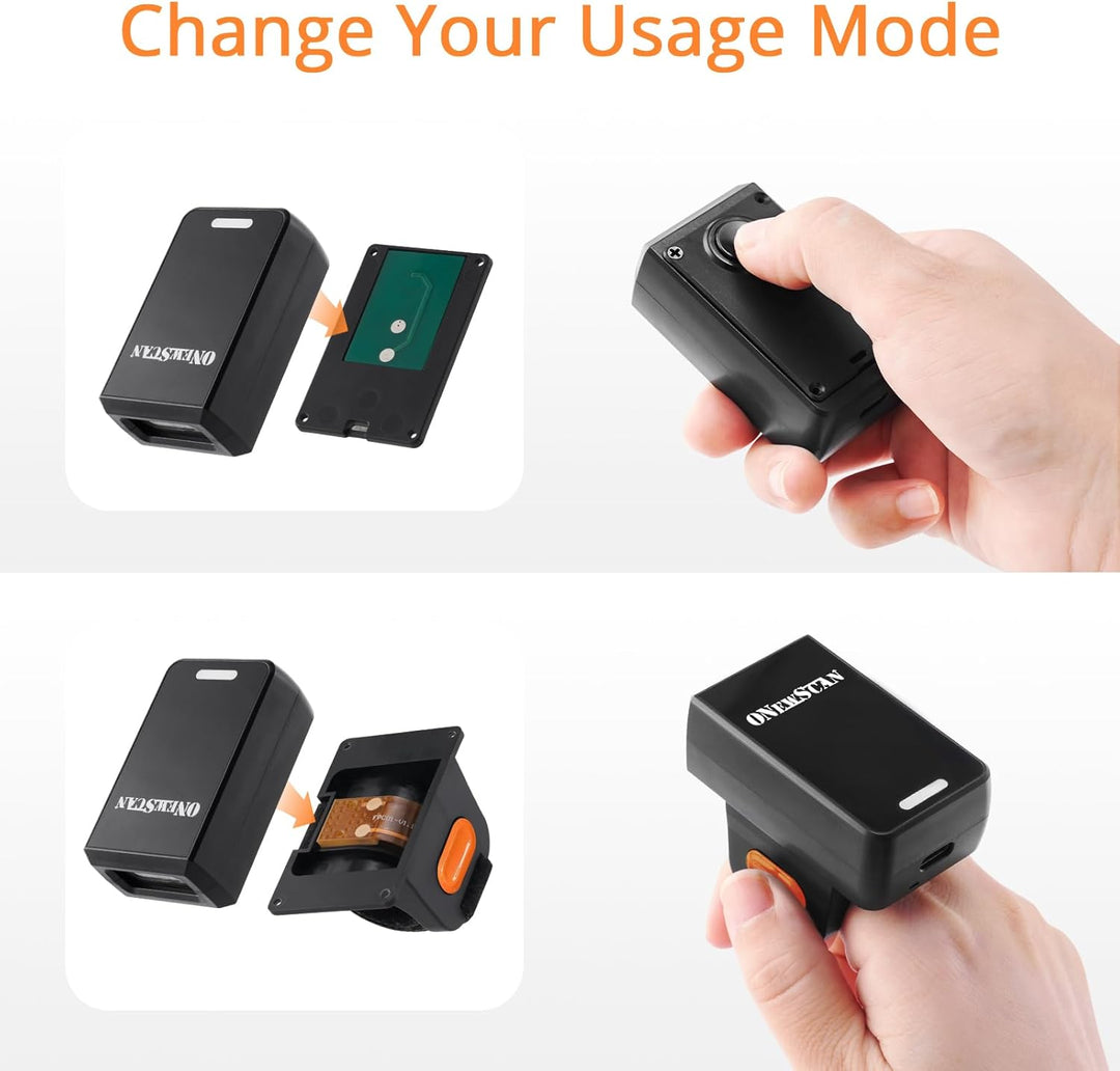Barcode Scanner, Barcode-Leser 1D 2D QR Mini drahtloser tragbarer Finger-Scanner mit 2,4G drahtloser
