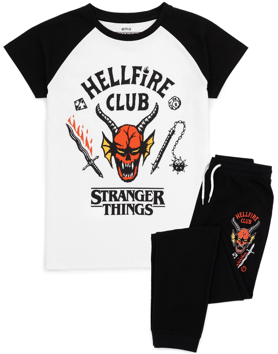 Stranger Things Kinderpyjama | Unisex Hellfire Club Outfit Eddie Eleven Mike Dustin Max Members T-Sh