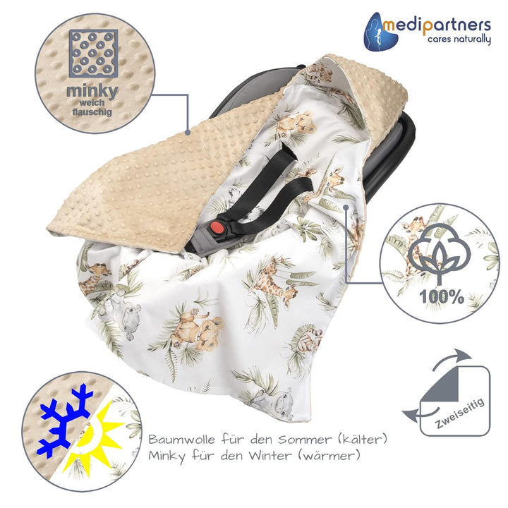 Medi Partners Einschlagdecke Baby Babyschale 100% Baumwolle für Sommer 85x85cm Kinderwagen Kuschelde