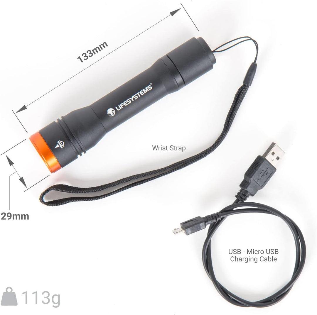Lifesystems Intensity wiederaufladbare Hand-Taschenlampe, 545 Lumen, wasserfest, verstellbare Linse,