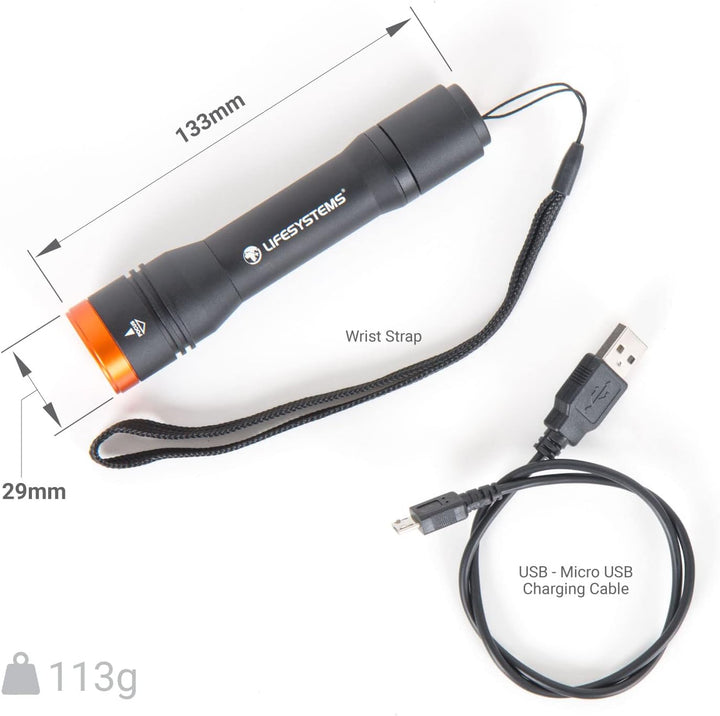 Lifesystems Intensity wiederaufladbare Hand-Taschenlampe, 545 Lumen, wasserfest, verstellbare Linse,