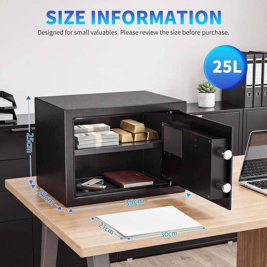 WASJOYE 25L Fingerabdruck Tresor Safe, Zahlenschloss, Biometrischer Möbeltresore, mit 2 Schlüssel, f