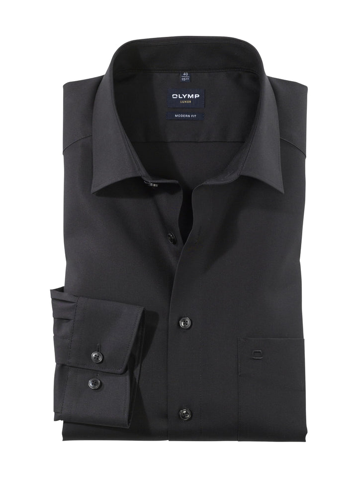 OLYMP Herren Businesshemd Luxor, Männer Oberhemd,Extra Langer Arm,Uni,modern fit 37 Schwarz, 37 Schw