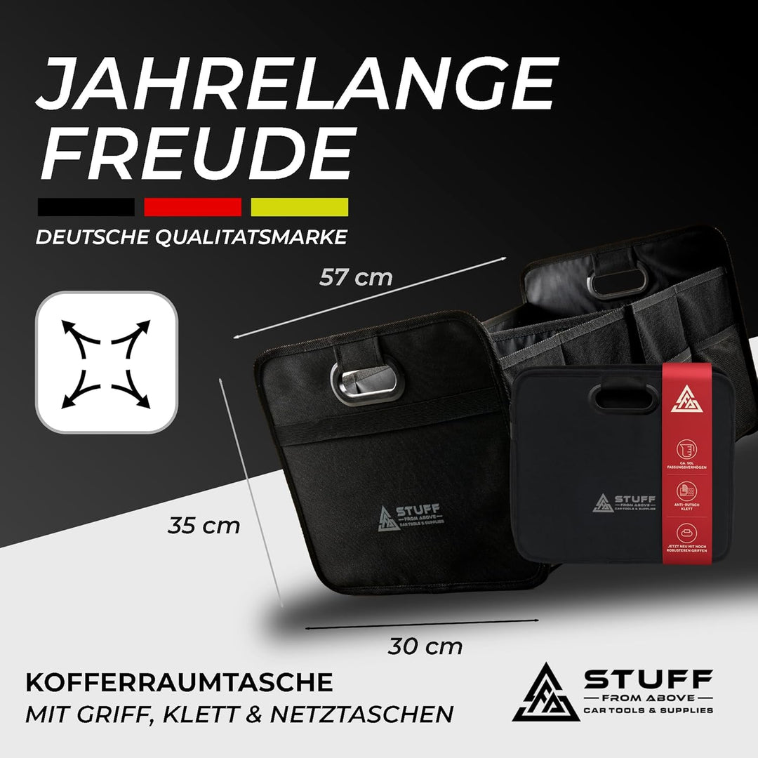 Auto Organizer in schwarz - Kofferraumtasche - (57x35x30cm) - Antirutsch durch Klett - Kofferraum Ca