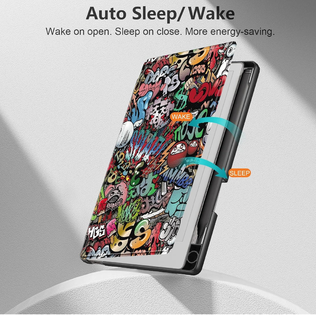 GIOPUEY Hülle Kompatibel mit Remarkable Paper Pro Move 7.3, Flip Case 360° Schutz - Graffiti reMarka