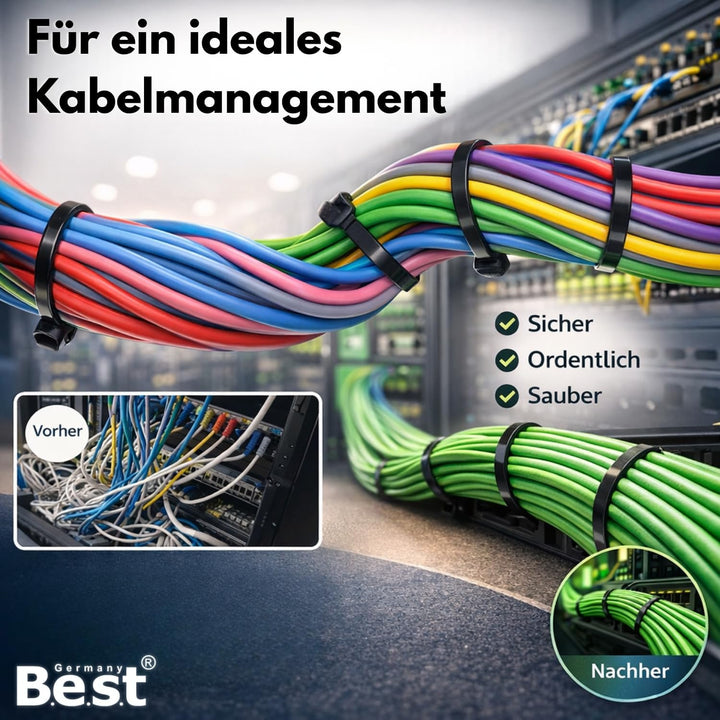 Kabelbinder Schwarz 1000 Stück - 4,8 x 300 mm – Reissfest, Belastbar & Robust – Kunststoff Kabelbind
