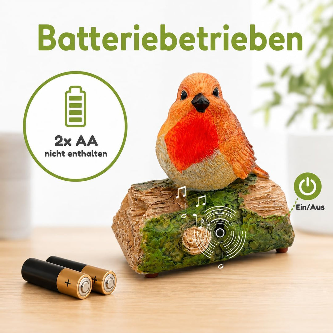 MIJOMA Dekovogel mit Vogelgezwitscher & Bewegungsmelder – Zwitschernder Vogel auf AST, Handbemalt, 1