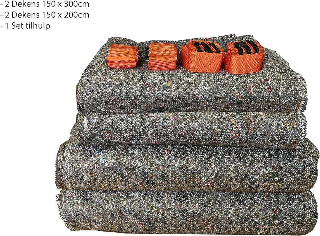 Umzugset 2 x Umzugdecke 150 x 200 cm + 2 x Umzugdecke XXL 150 x 300 cm + 1 x 2 Personen Tragegurt