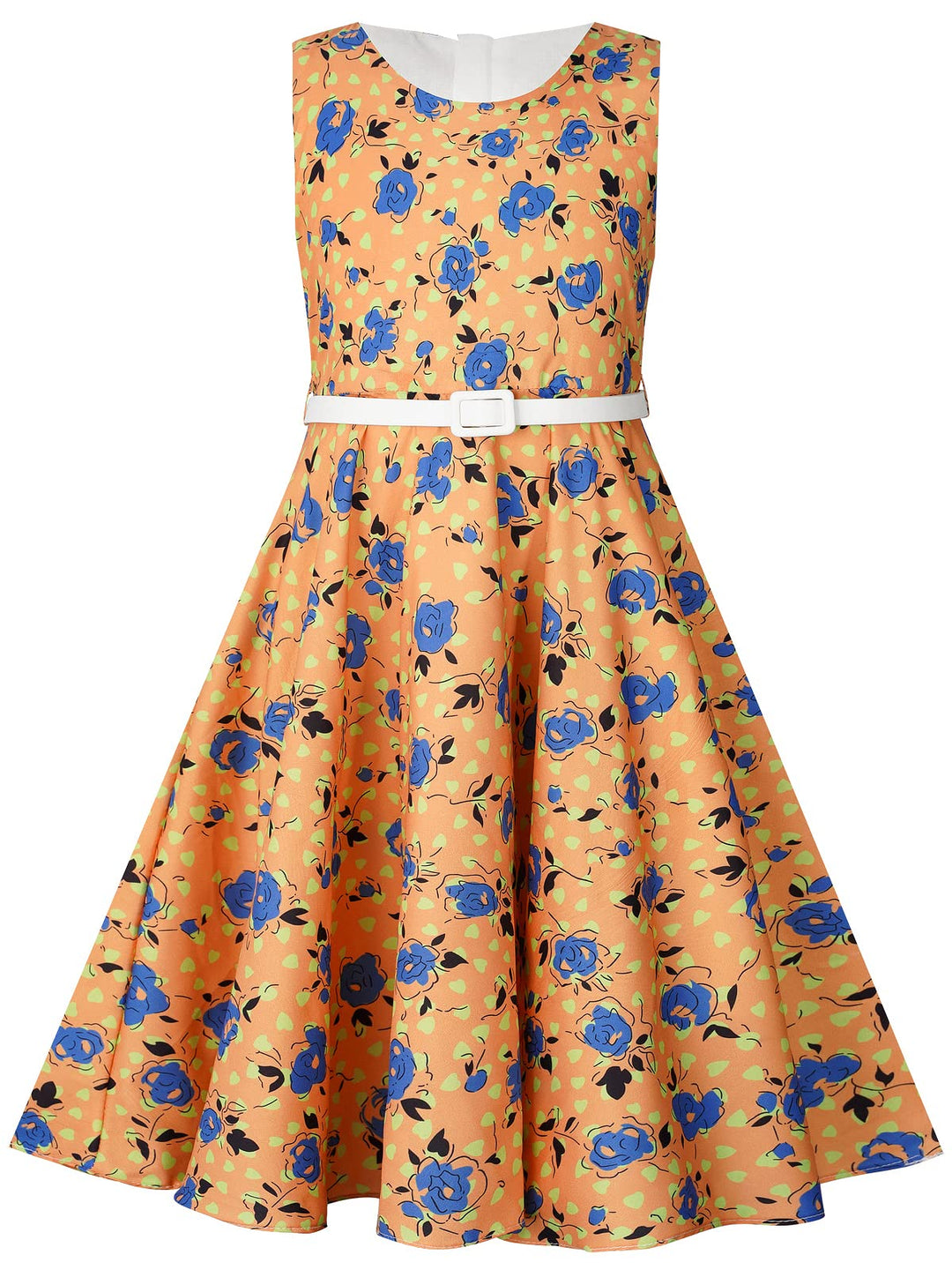 BONNY BILLY Mädchen Kleider Vintage Blumen Festlich Hochzeit Elegant Kinder Kleid mit Gürtel 7-8 Jah