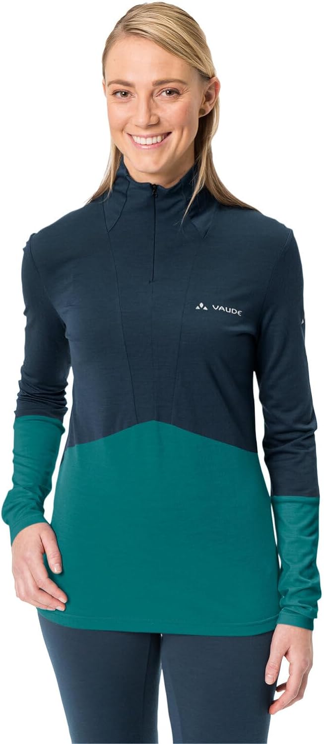 VAUDE Damen Wo Monviso Wool Halfzip Shirt, Wave, 38 Langarmshirt, Welle