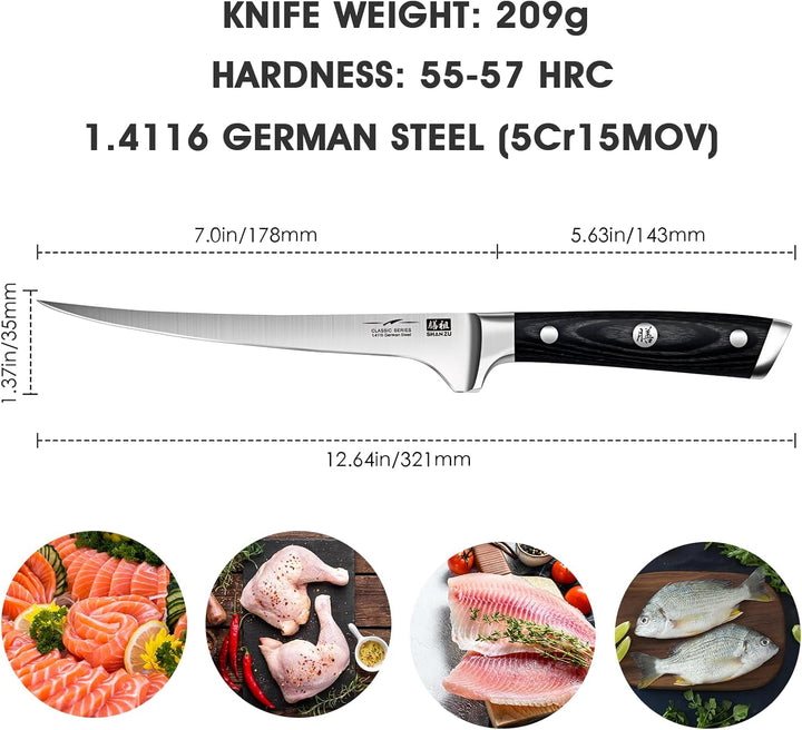 SHAN ZU Filetiermesser, Filitiermesser Scharf 18cm, Deutscher Edelstahl Fischfiliermesser mit Ergono