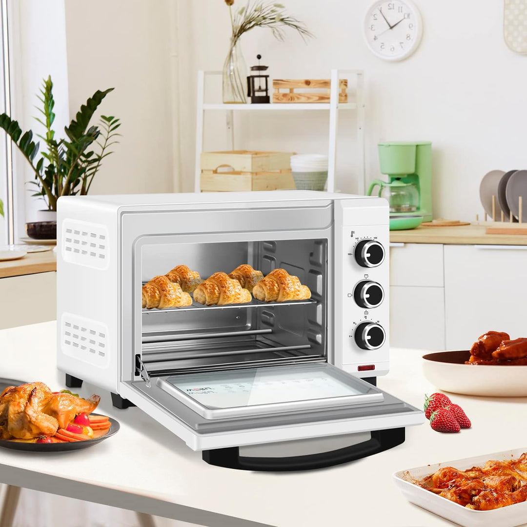 WOLTU Mini Backofen 20 Liter Pizzaofen Glastür mit Backblech mit Timer 100-250°C 1400 Watt Weiss BF0