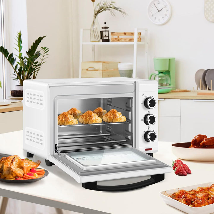 WOLTU Mini Backofen 20 Liter Pizzaofen Glastür mit Backblech mit Timer 100-250°C 1400 Watt Weiss BF0