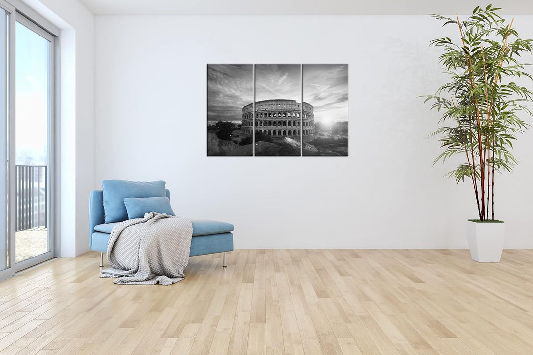 deyoli das Kolosseum in Rom Format: 120x80 cm (3Teilig) Effekt: Schwarz&amp;Weiss als Leinwandbild, Moti