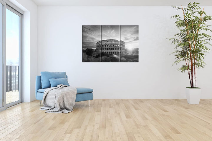 deyoli das Kolosseum in Rom Format: 120x80 cm (3Teilig) Effekt: Schwarz&amp;Weiss als Leinwandbild, Moti