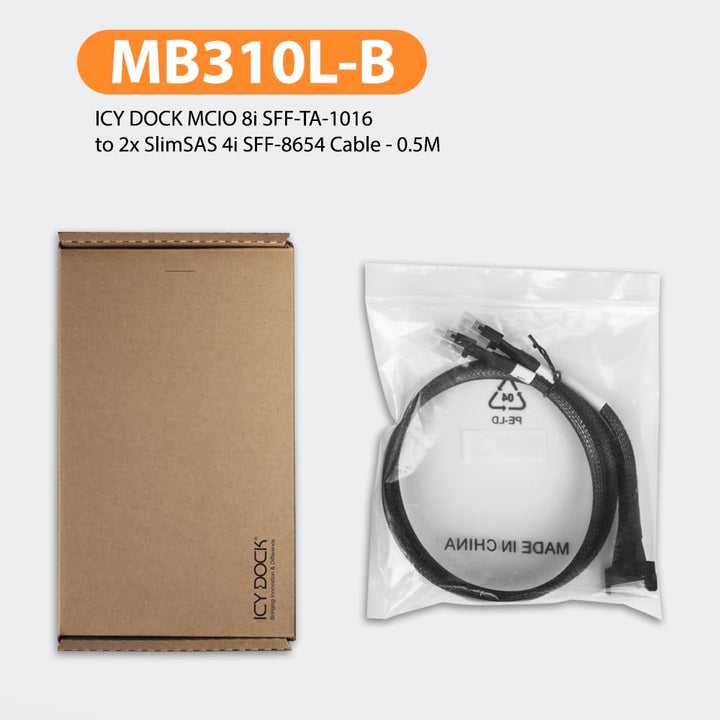 ICY DOCK MB310L-B Datenkabel - 1x MCIO SFF-TA-1016 8i zu 2x SlimSAS SFF-8654 4i Länge 50cm PCIe 4.0