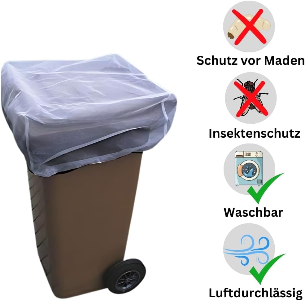 Abdecknetz für 240 l Biotonne Mülltonne Netz ca. 75 x 75 cm Hygiene Schutz vor Insekten und Maden au