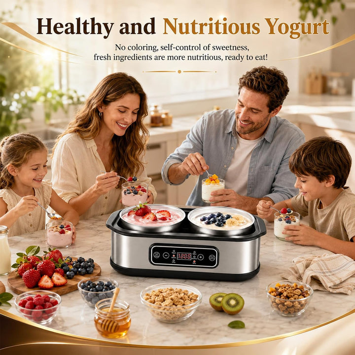 Joghurtbereiter, Griechischer Joghurtbereiter 2L mit 2 Edelstahlbechern,One-Touch-Display Joghurtber
