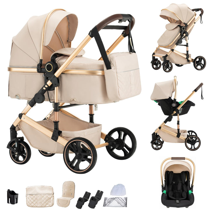 kinderwagen 3 in 1 Buggy Babybett Komplett Set Einem Klick Zusammenklappbarer Kinderwagen, 3 in 1 Ko