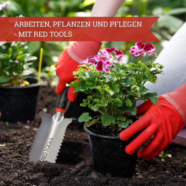 Red Tools Profi Garten -Set 4 TLG. - Multifunktions- Gartenschaufel mit Wurzelsäge, Kombihacke, Pfla