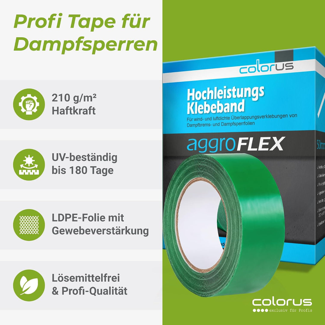 4 x Colorus Dampfsperrklebeband aggressiv klebend 50 mm x 25 m | Folienklebeband für Dampfbremse | D