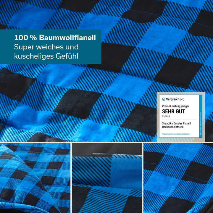 Skandika Deckenschlafsack Dundee Flanell | Baumwolle, Luxus-Qualität, koppelbar, Doppelschlafsack, 3