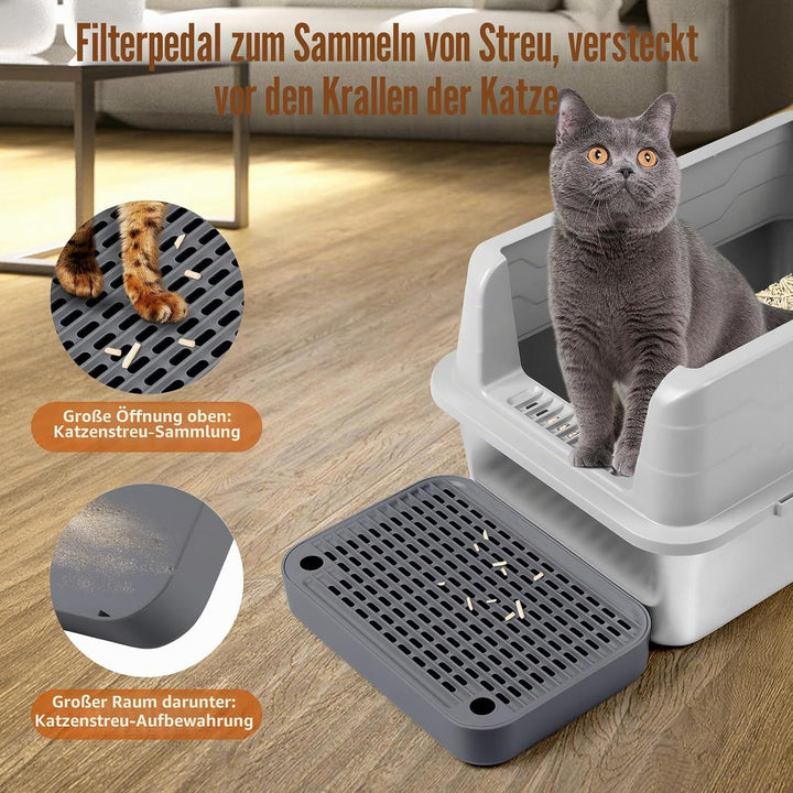 Kalolary Katzenstreu-Rampe mit Filtersystem – rutschfeste Treppe für Katzentoilette, Litter Catcher