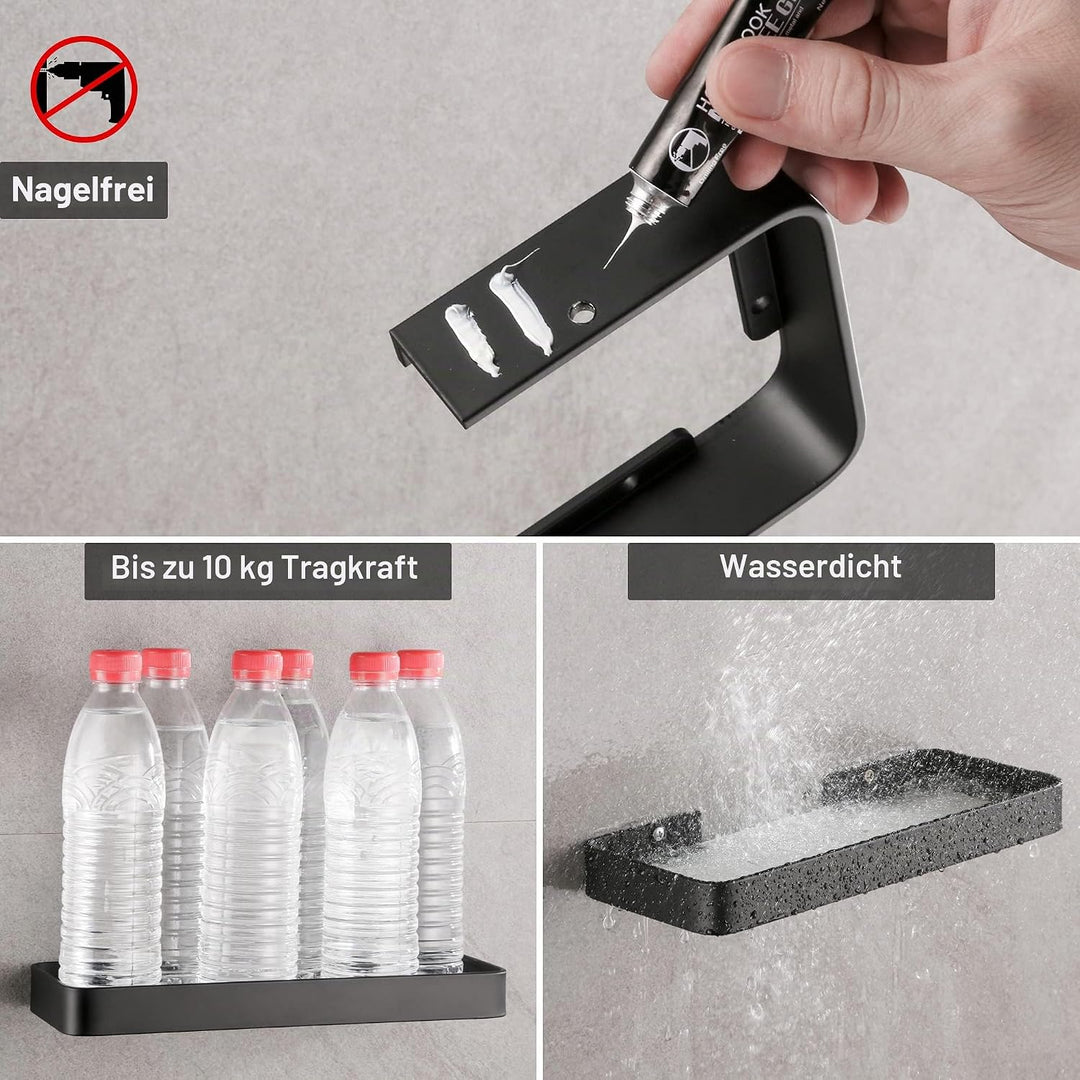 DUFU Selbstklebendes Duschregal Ohne Bohren - Raumfahrt-Aluminium-Korb mit Gehärtetem Glas | 30cm Sc