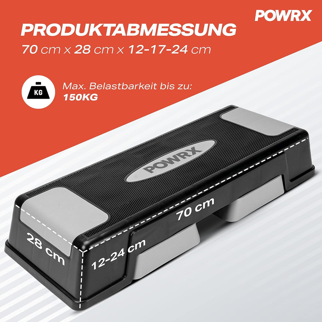 POWRX Aerobic Steppbrett 12/17/24cm (3 Stufen) I Steppbrett für zuhause höhenverstellbar und rutschf