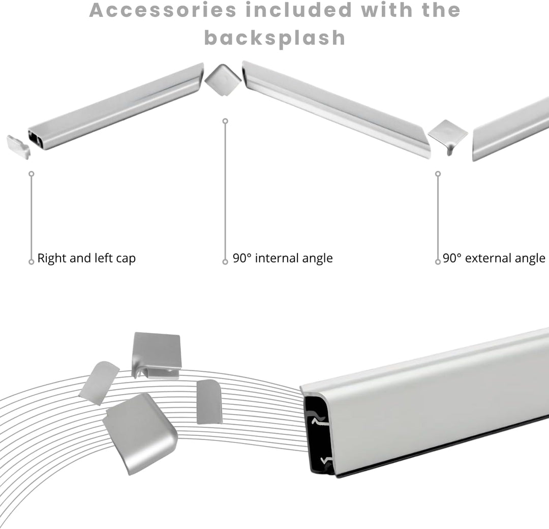 Evotrade Küchenleiste aus Aluminium 2 m – Etagere für Küchenfläche mit Endkappen & Winkeln 90° – Mad