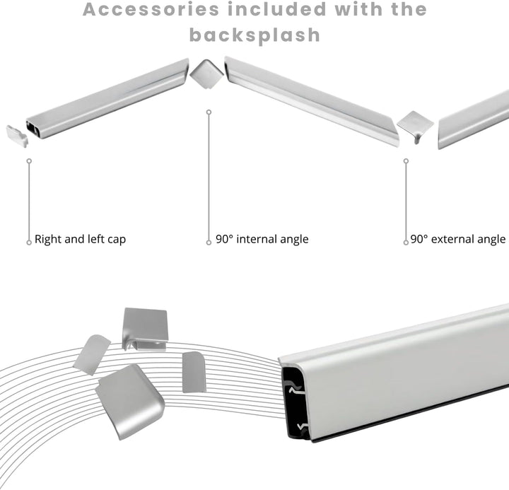 Evotrade Küchenleiste aus Aluminium 2 m – Etagere für Küchenfläche mit Endkappen & Winkeln 90° – Mad