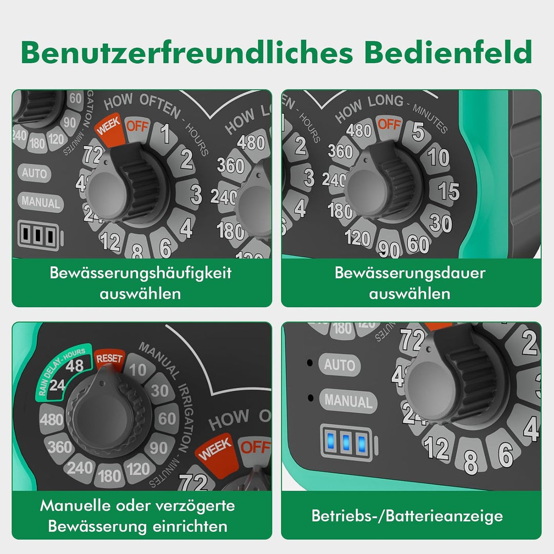 RESTMO Mechanischer Bewässerungscomputer mit 3 Drehreglern, Messing Einlass & Auslass, Zeitschaltuhr