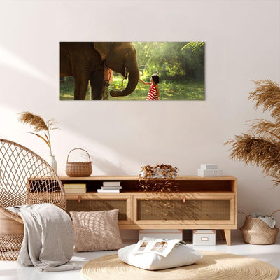 Panorama Bilder auf Leinwand 100x40cm Leinwandbild mit Rahmen Elefant Tier Gross Wanddeko Bild Schla