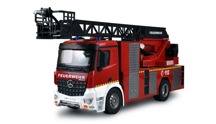 Amewi 22502 Mercedes-Benz Feuerwehr Drehleiterfahrzeug 1:18, RTR, Lizenzfahrzeug, Rot/Weiss