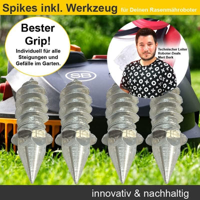 Edelstahl Spikes, Offroad, Gelände, Steigungen (40 Stück inkl. Montage Werkzeug) für alle Ferrex Mäh