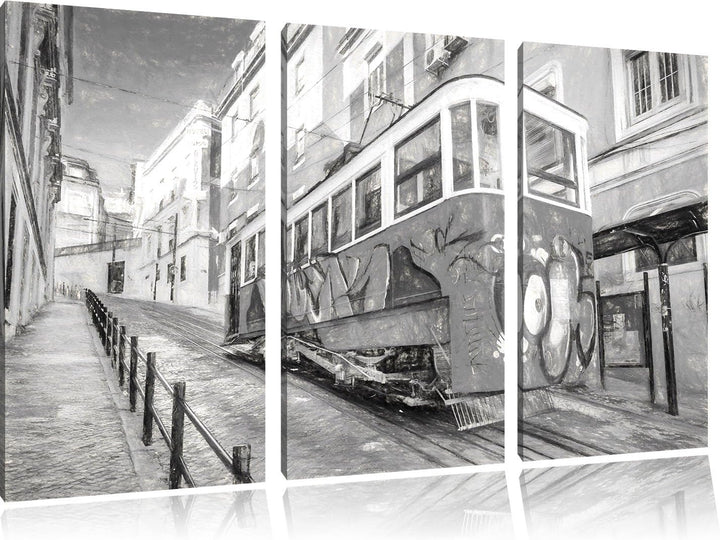 Pixxprint Strassenbahn in Portugal 3Teiler 120x80 cm Leinwandbild Wandbild Kunstdruck