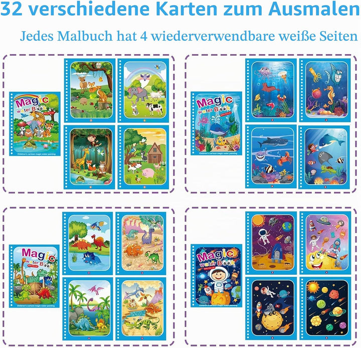 8 Stück Wassermalbuch,Wasser Malbuch,Water Magic Magisches Book Wassermalbücher Wasserzauber Colouri
