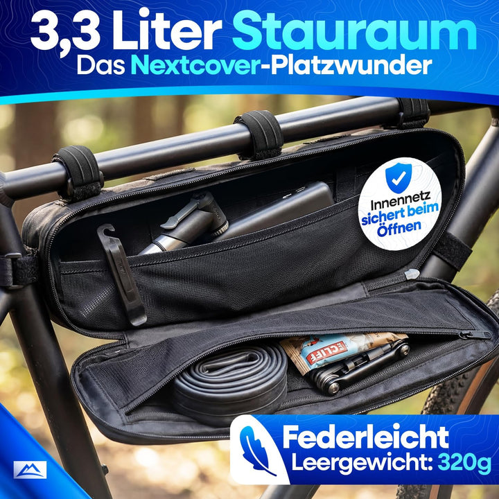 Nextcover® Bikepacking Rahmentasche [42 cm] I Fahrradtasche Rahmen - 100% Wasserdicht Dank AquaShiel