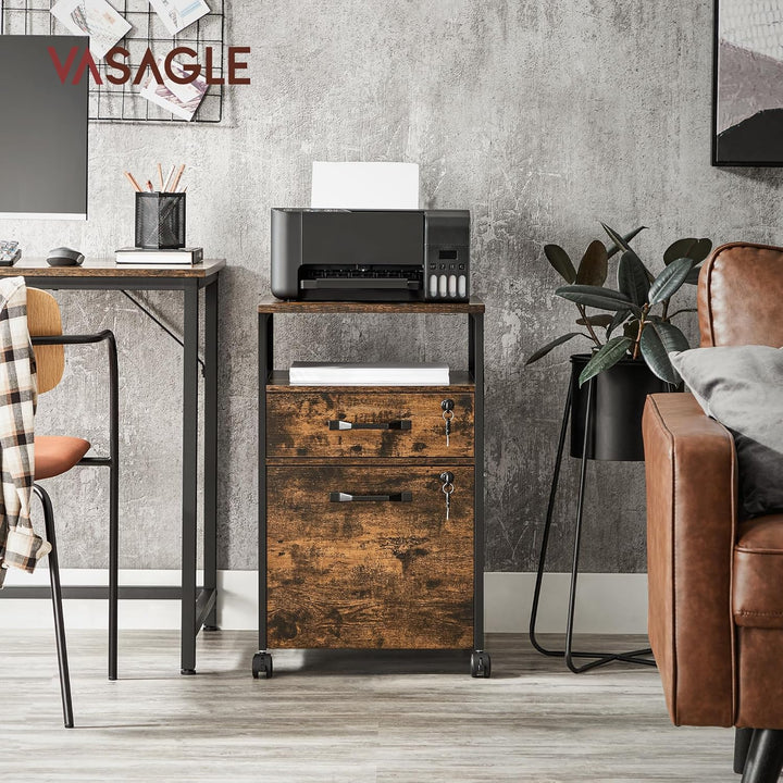 VASAGLE Hierarchivschränke, Büro-Schrank mit 2 abschliessbaren Schubladen, Rädern, offenes Regal, fü