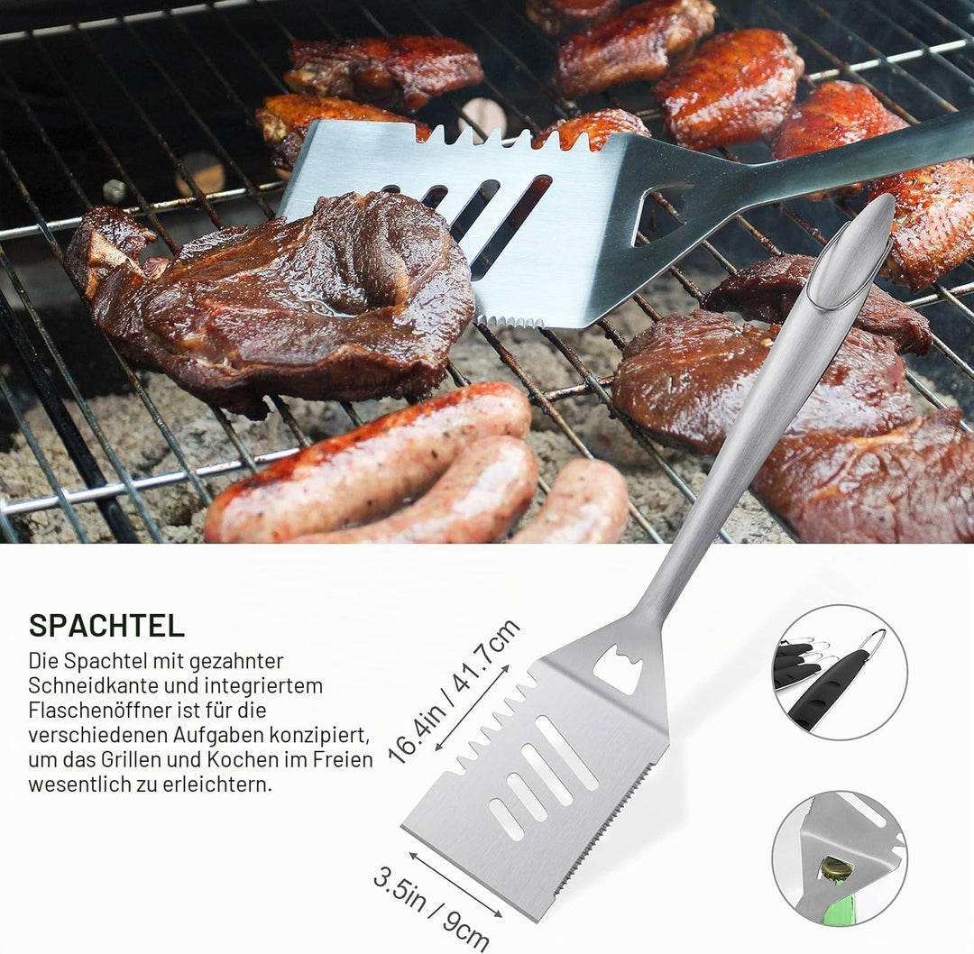 grilljoy 8-TLG Edelstahl Grillbesteck Set mit Grilltasche – Hochwertiges Grillzange Set für Garten &amp;
