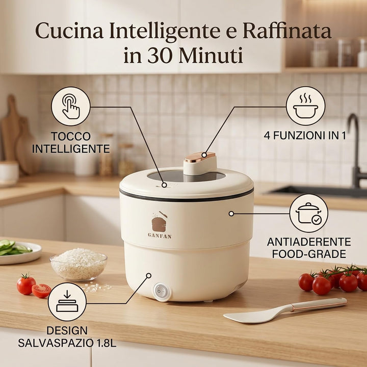 Reiskocher Klein Elektrischer, 1.8L 450W Multifunktionaler Doppelschicht-Elektrokochtopf Mini Rice C