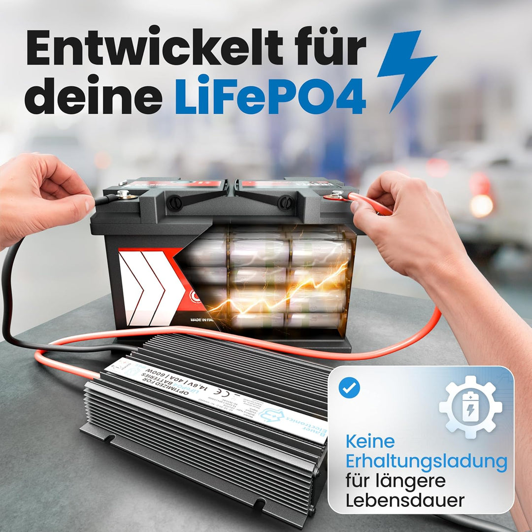 Bauer Electronics | 48V Batterie-Ladegerät LiFePO4 58,4V 10A 600W | Optimiert für Lithium-Eisenphosp