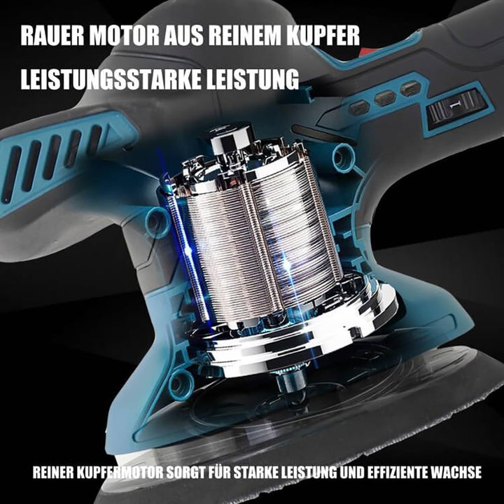 Akku Auto Poliermaschine 12V,Kabelloser Polierer mit 2x 3.0AH Akku,6 Drehzahlregulierung,145mm Polie