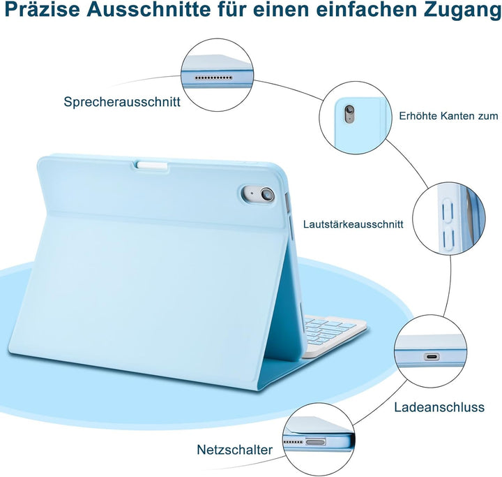 MMK Hülle mit Tastatur für iPad 10 Generation 2022(11/10.9 Zoll)/A16 11 Generation 2025, Abnehmbare
