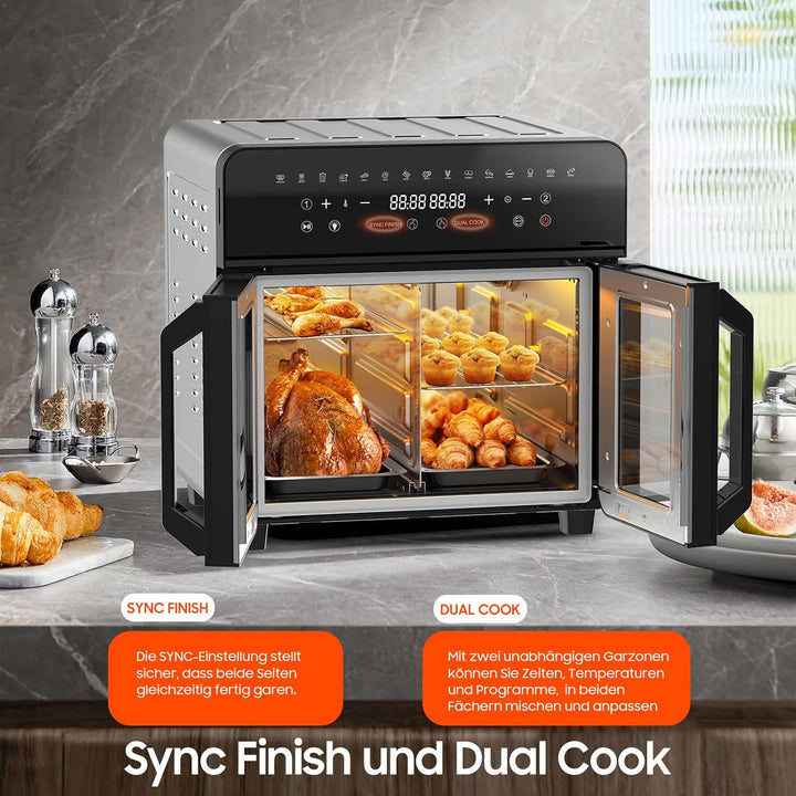 Heissluftfritteuse Dual Zone 23L - XXL Airfryer mit herausnehmbarem Trenner, Heissluftfritteuse mit