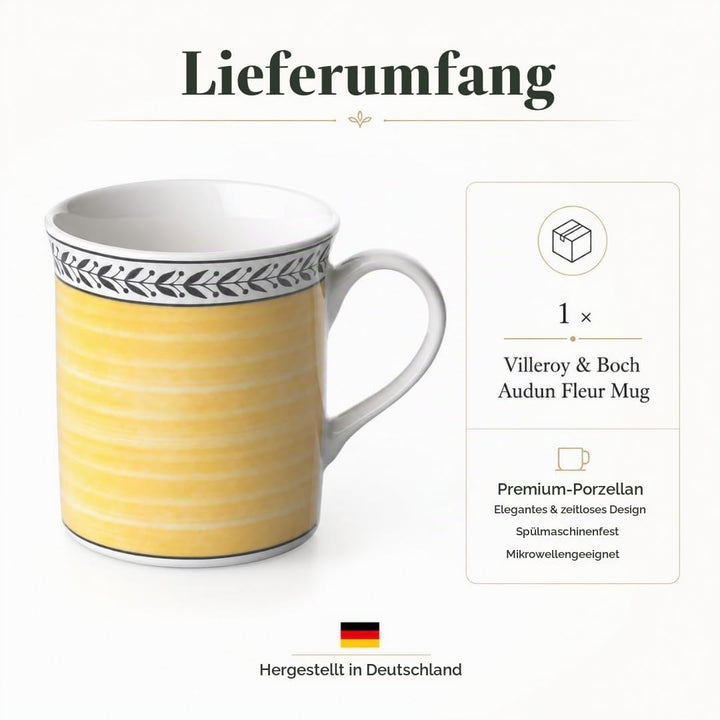 Villeroy und Boch Audun Fleur Kaffeebecher, 300 ml, Höhe: 9,1 cm, Premium Porzellan, Weiss/Bunt, Aud