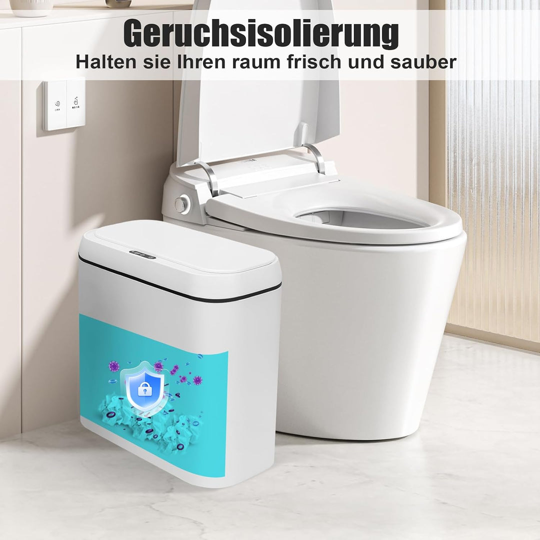 2er Set Mülleimer Bad mit Sensor, 15L Elektrischer Mülleimer mit Deckel